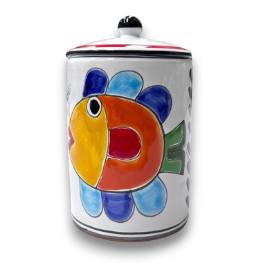 Handmade sicilian ceramic container with lid Folk fish ceramiche de simone Handmade sicilian ceramic container with lid Folk fish ceramiche de simone